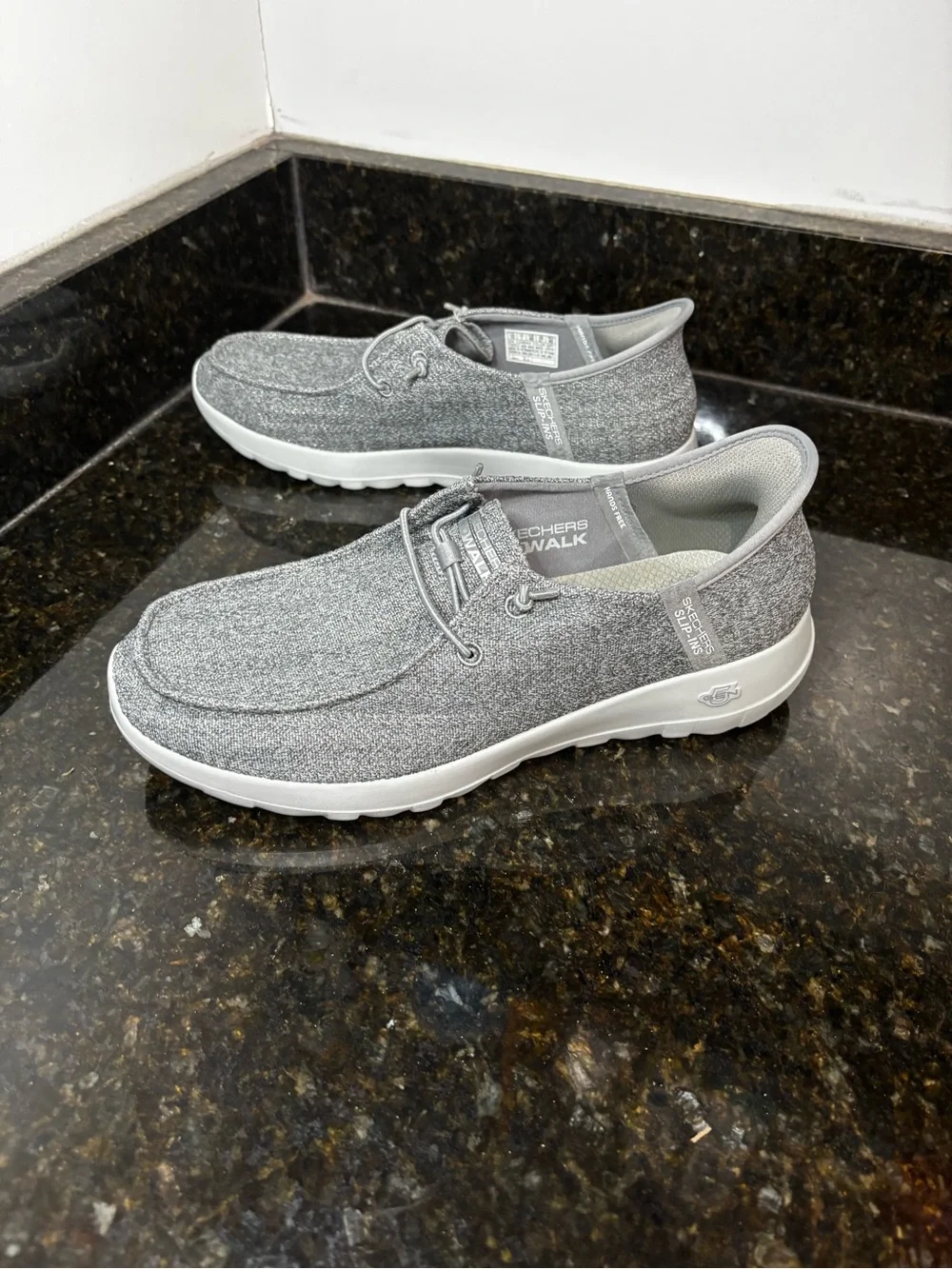 SKECHERS GOWALK Slip Ins Women’s Sparkly Gray Casual Sneakers
